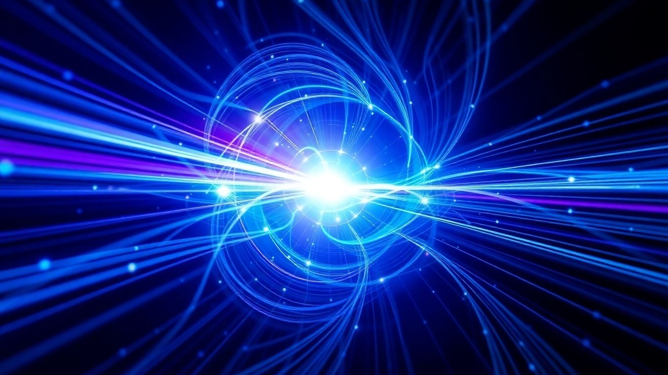 Abstract digital ad engine with swirling lights.