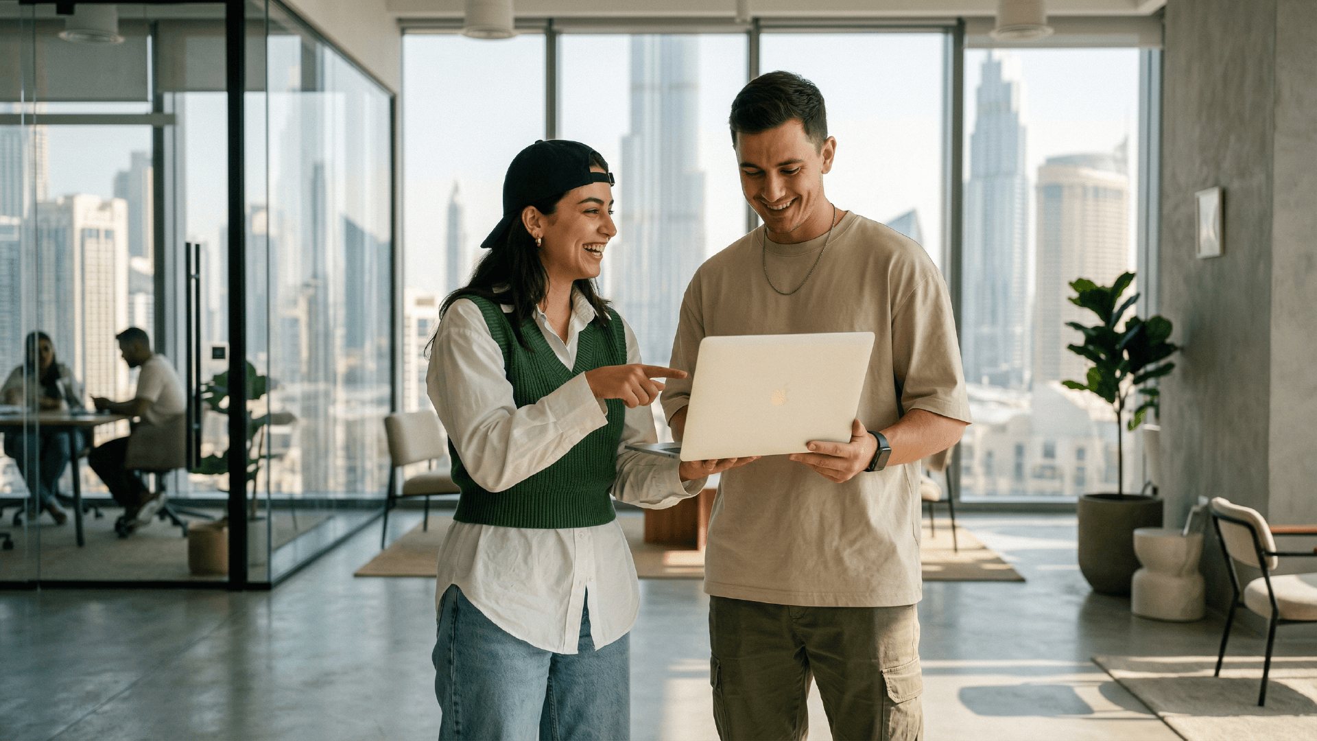 Business automation technology setup with robotic process automation systems in a Dubai tech office
