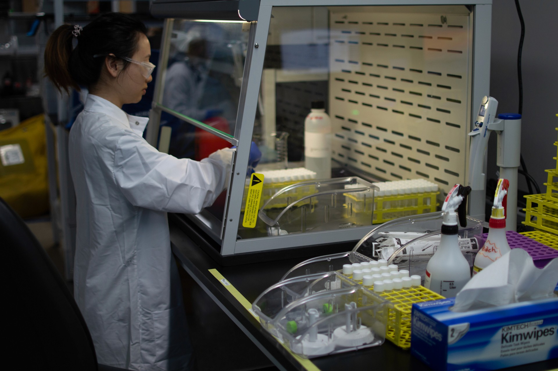 A lab technician prepares semen samples for analysis in the Fellow laboratory.