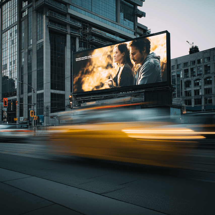 Outdoor advertising displayed in an urban environment.