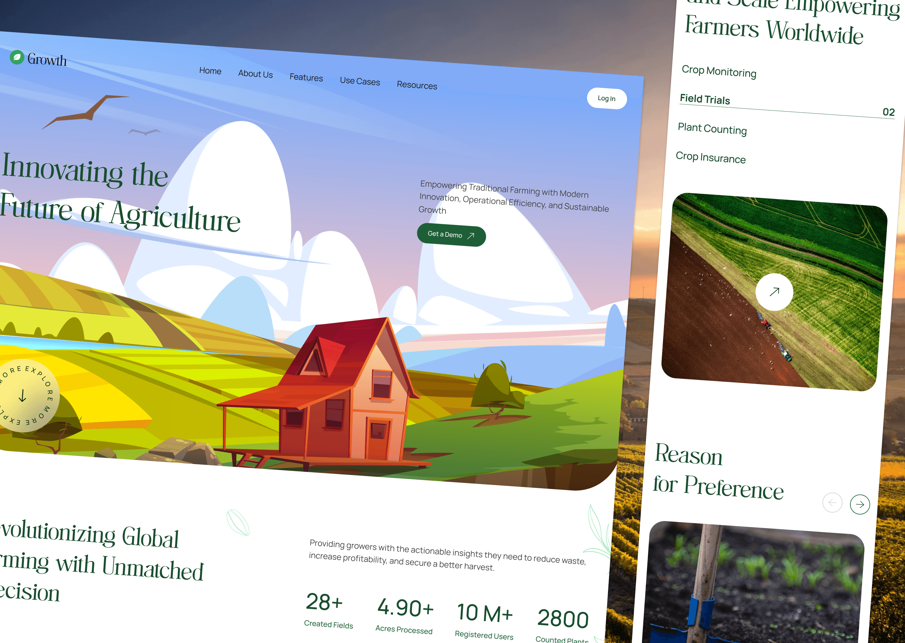 A mockup of the landing page home section