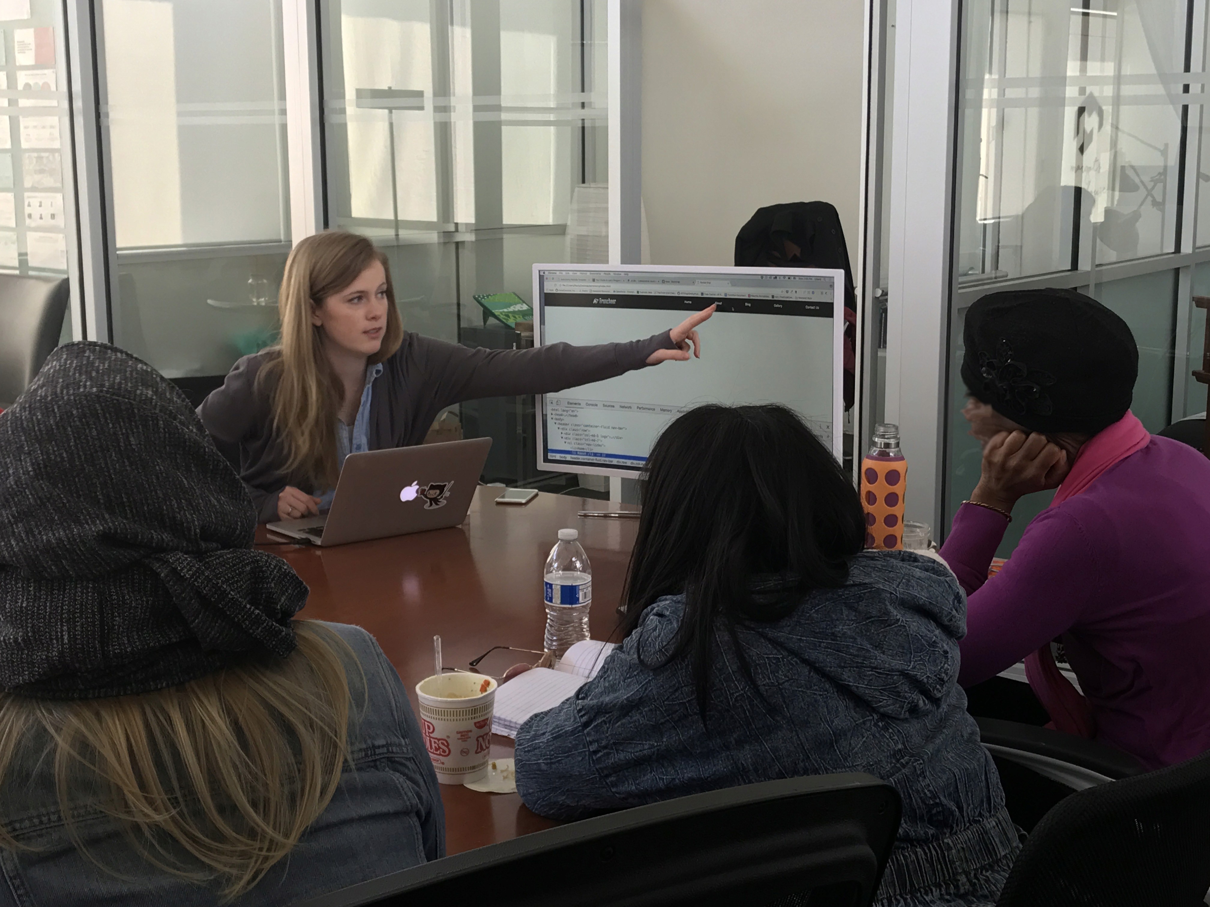 Annie Cannons CEO points to an on-screen example in a class sestting