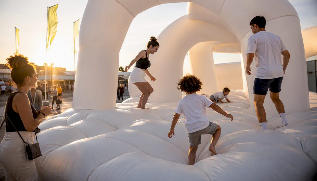 Shoppers experiencing an inflatable cushioning activation