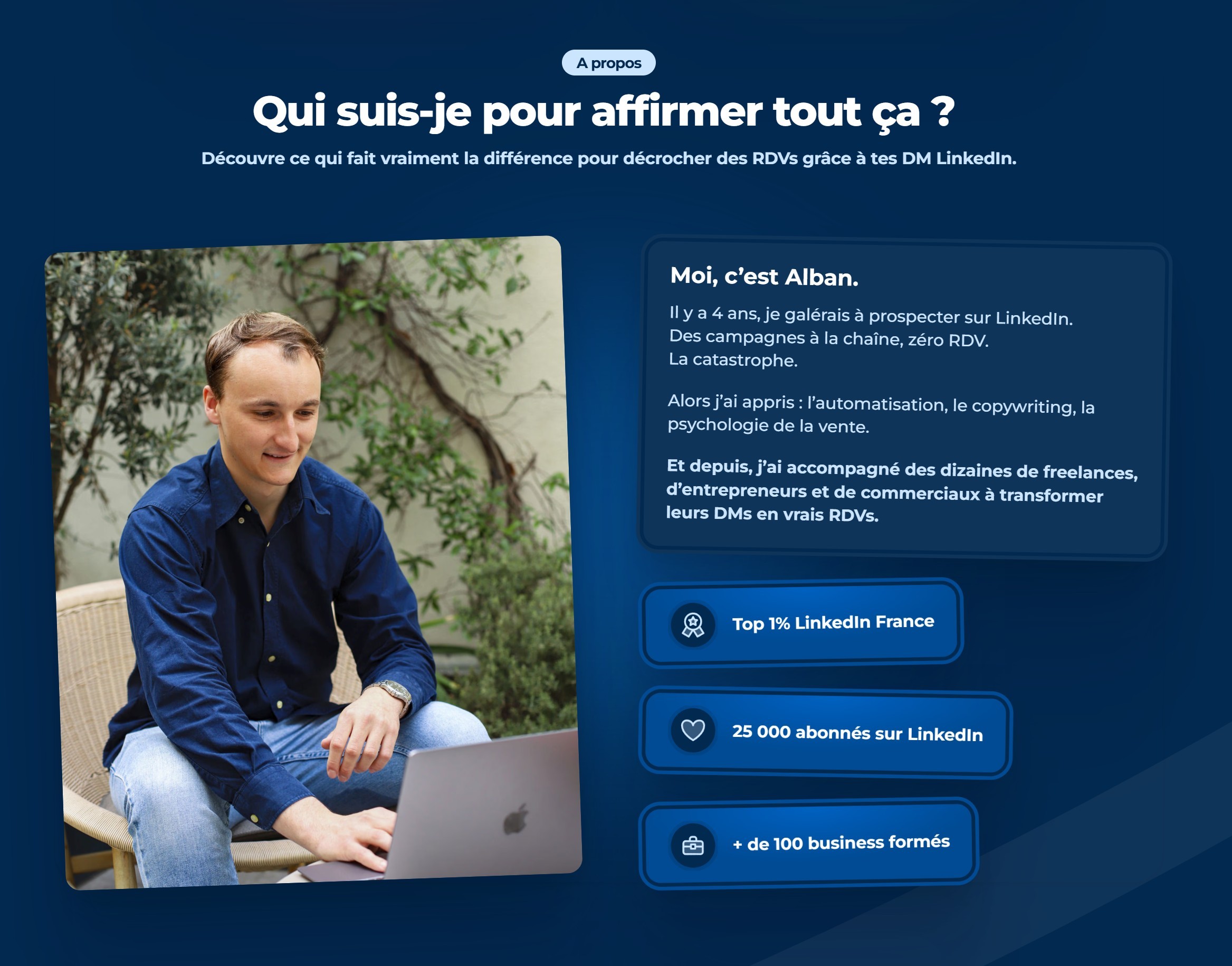 section à propos landing page dm killers