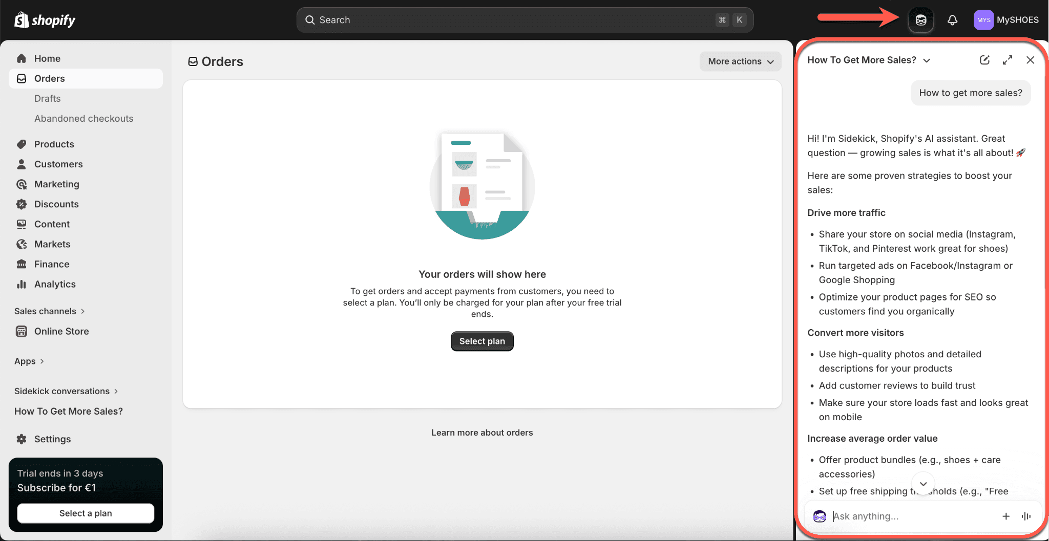 Using Sidekick in your Shopify admin
