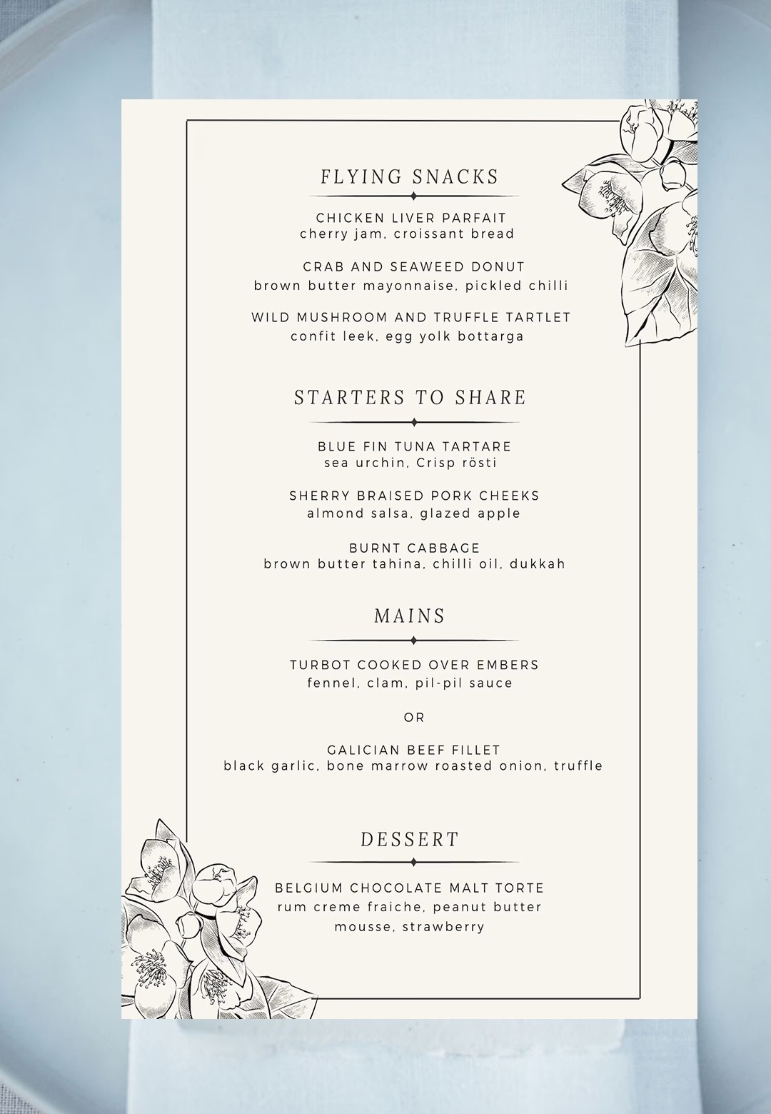 Elegant wedding menu design and step-by-step bespoke catering process by Crisp Catering Ibiza