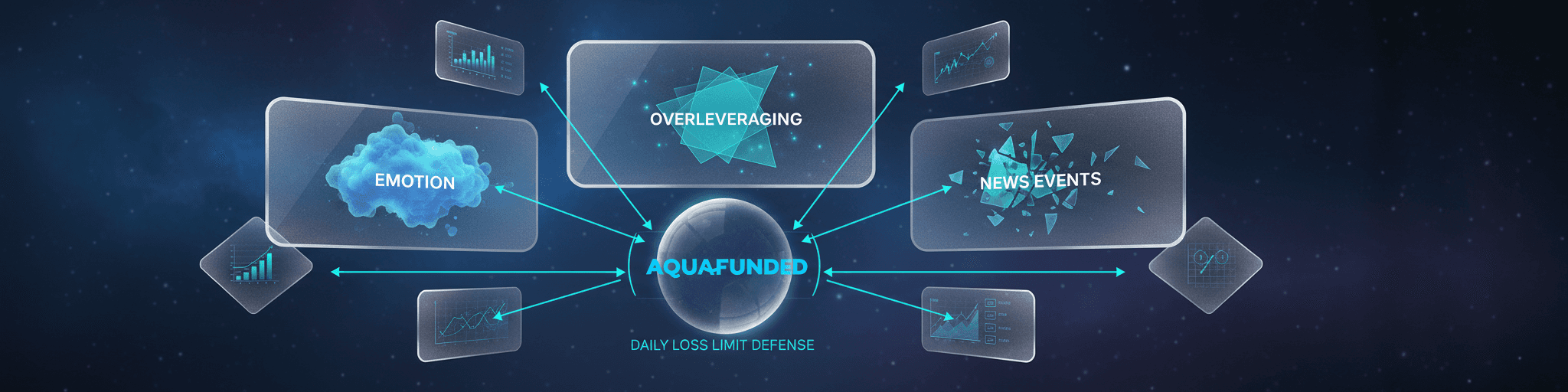 Glass panels symbolizing risk triggers and the complexity of breaching a daily loss limit for prop traders