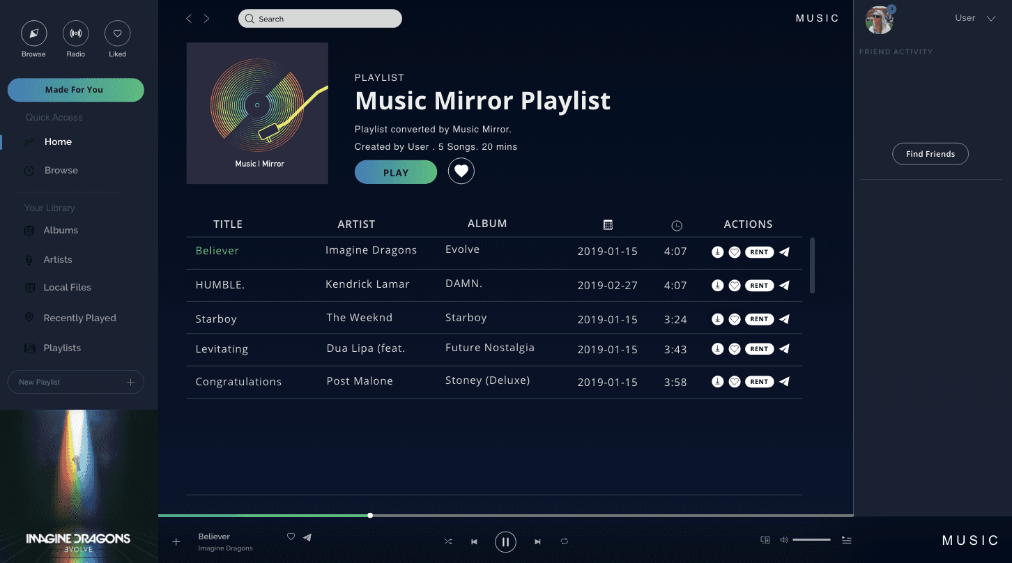Music Mirror Interface