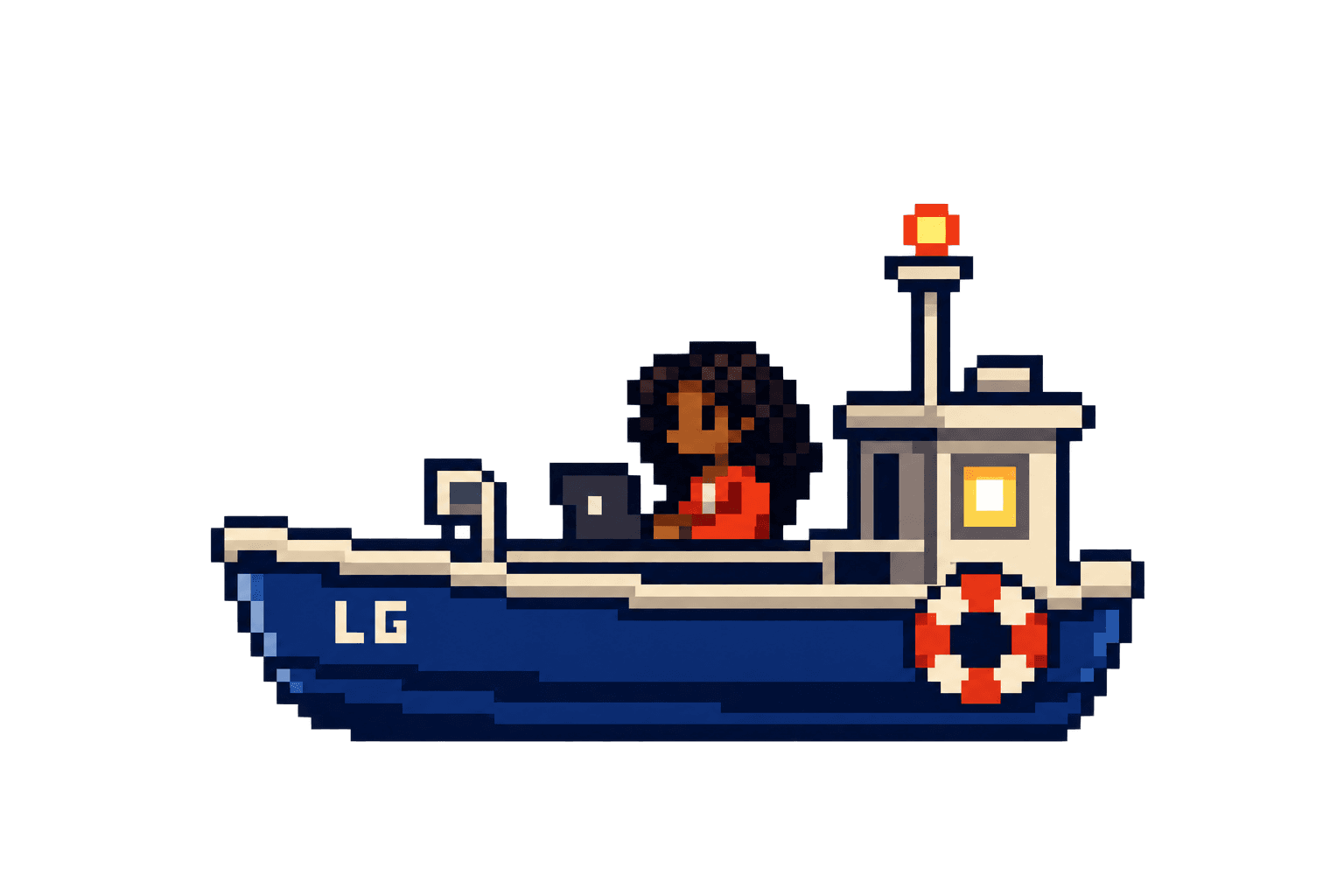 Leah aboard her pixel boat