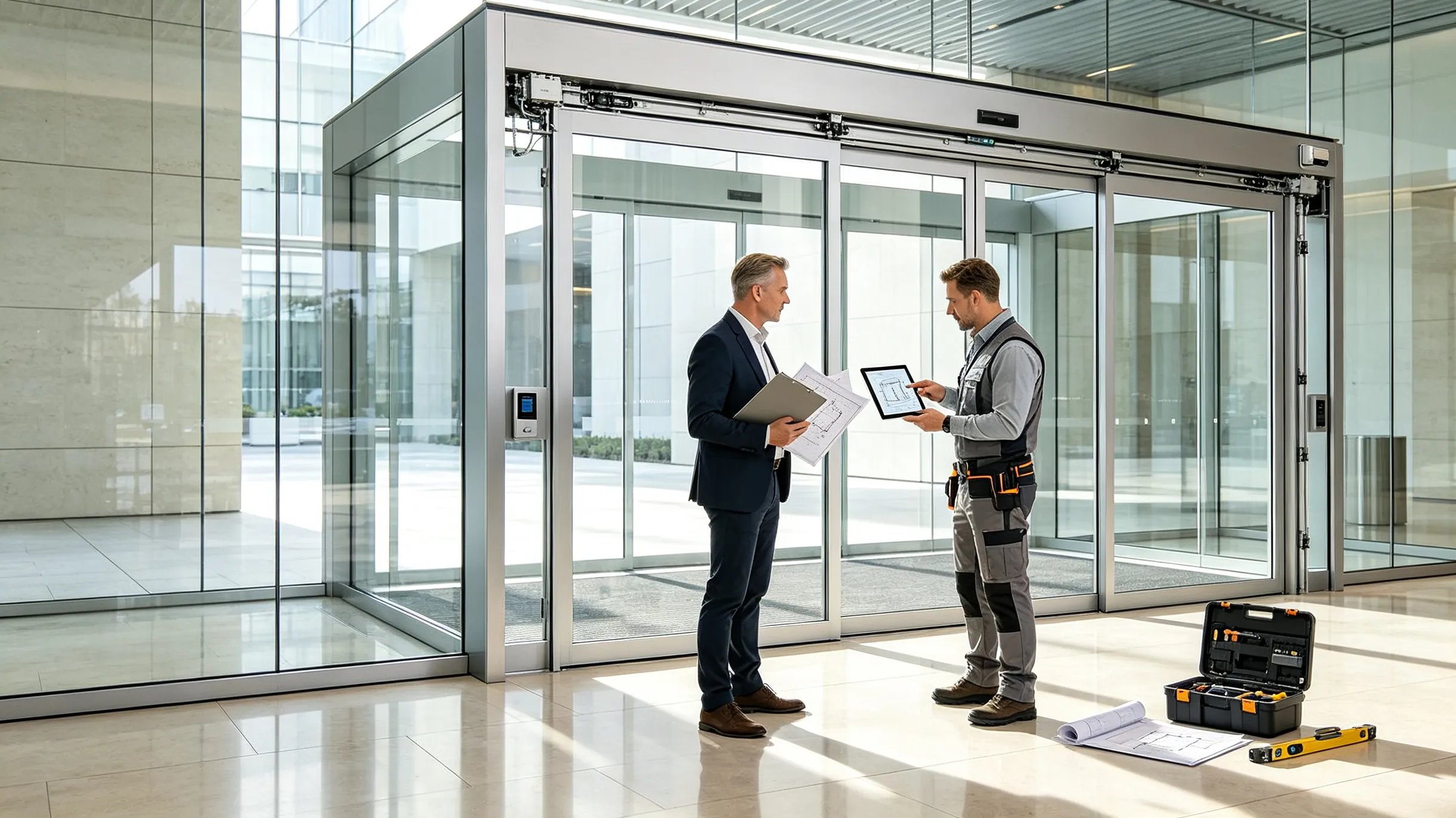 Automatic door system planning and installation cost evaluation for commercial buildings