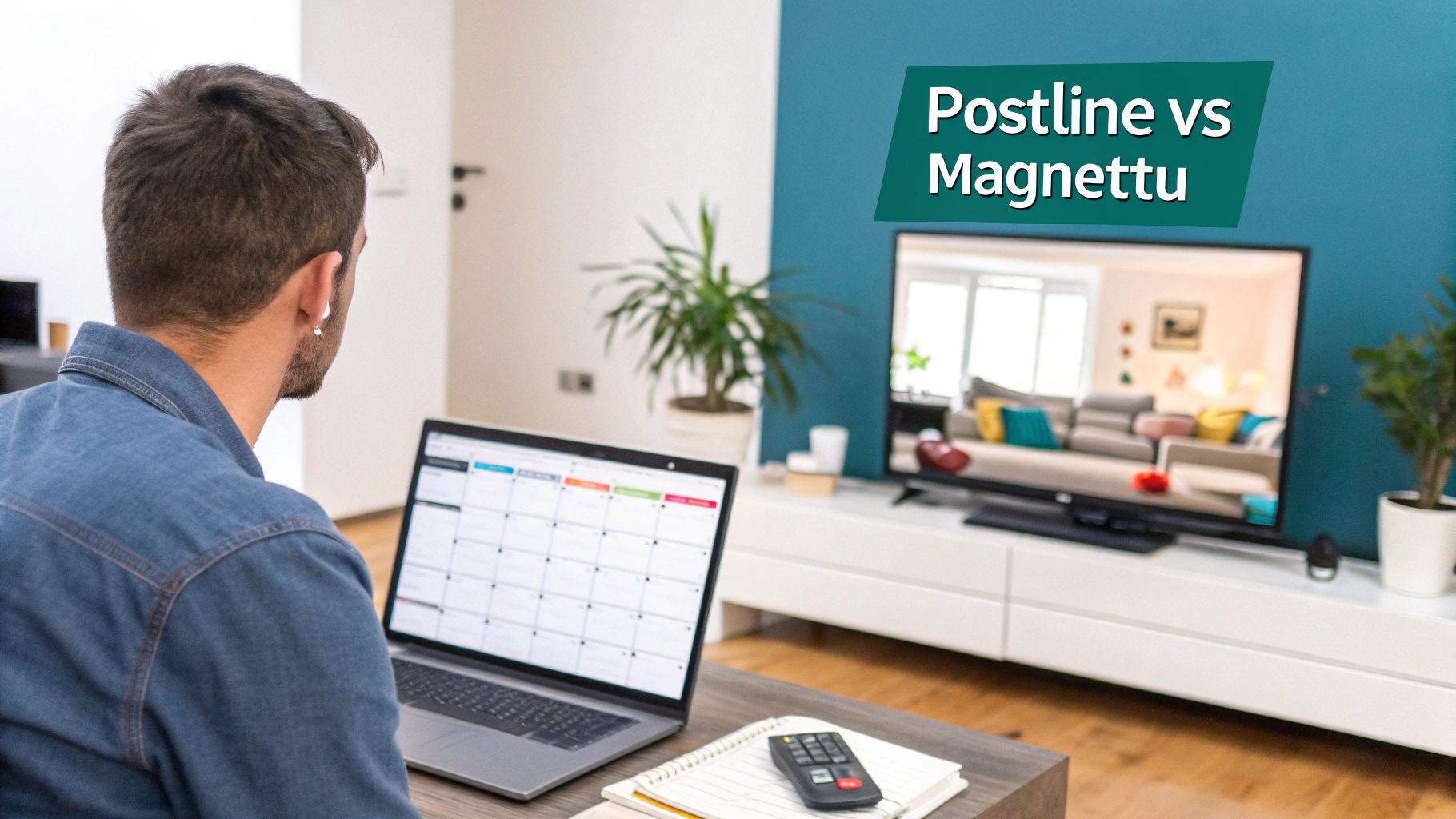 A graphic comparing Postline's AI content creation features against Magnettu's media streaming interface.