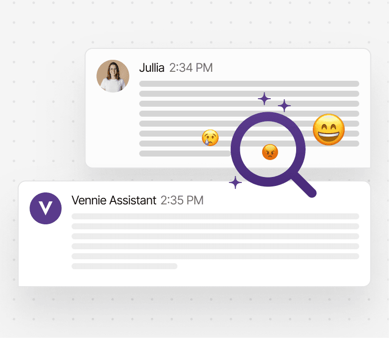 KI-Chatbot vennie erkennt Frustration oder Unzufriedenheit in Kunden-Nachrichten und reagiert passend.