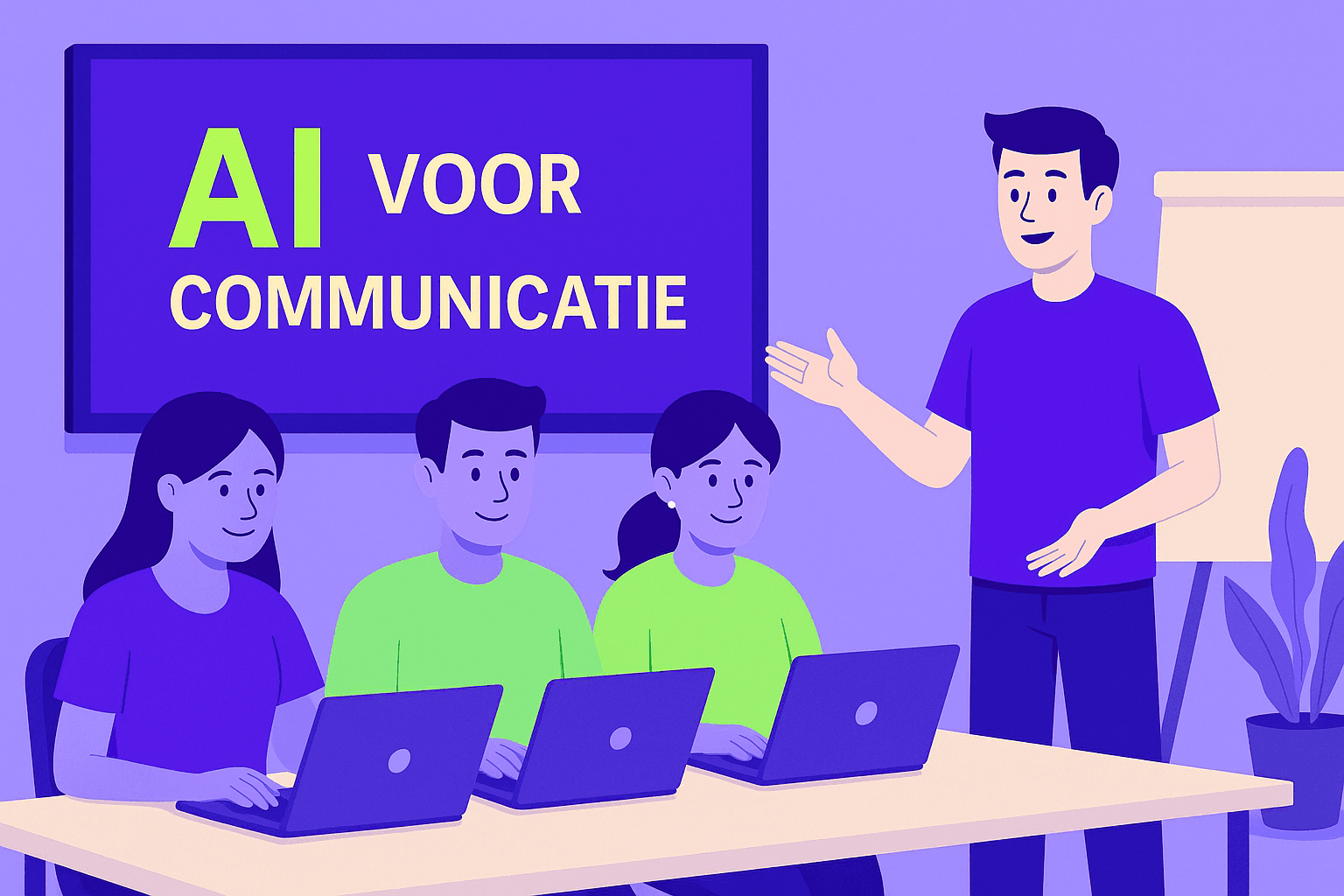 Een trainer geeft een AI-training voor communicatieprofessionals