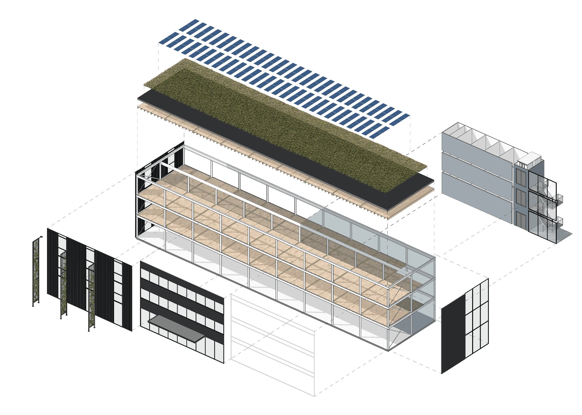 exploded view of a reframe building