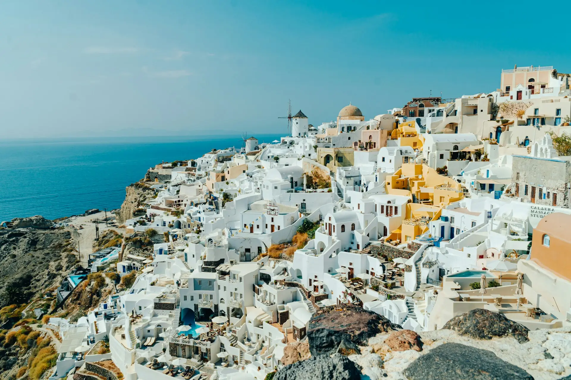 White house in Santorini an ocean view