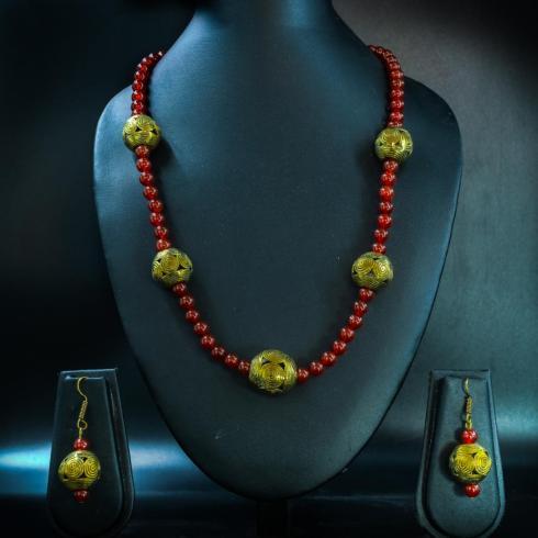 Handcrafted dokra brass necklace set with black onyx semi precious beads