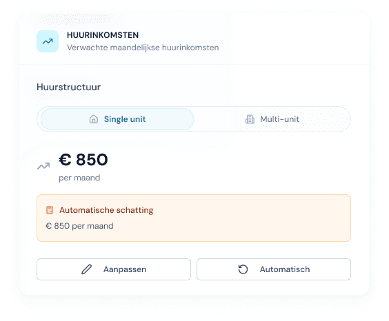 ✅ Alt-tekst “Simulatie van maandelijkse huurinkomsten in Bricksy met automatische huurinschatting