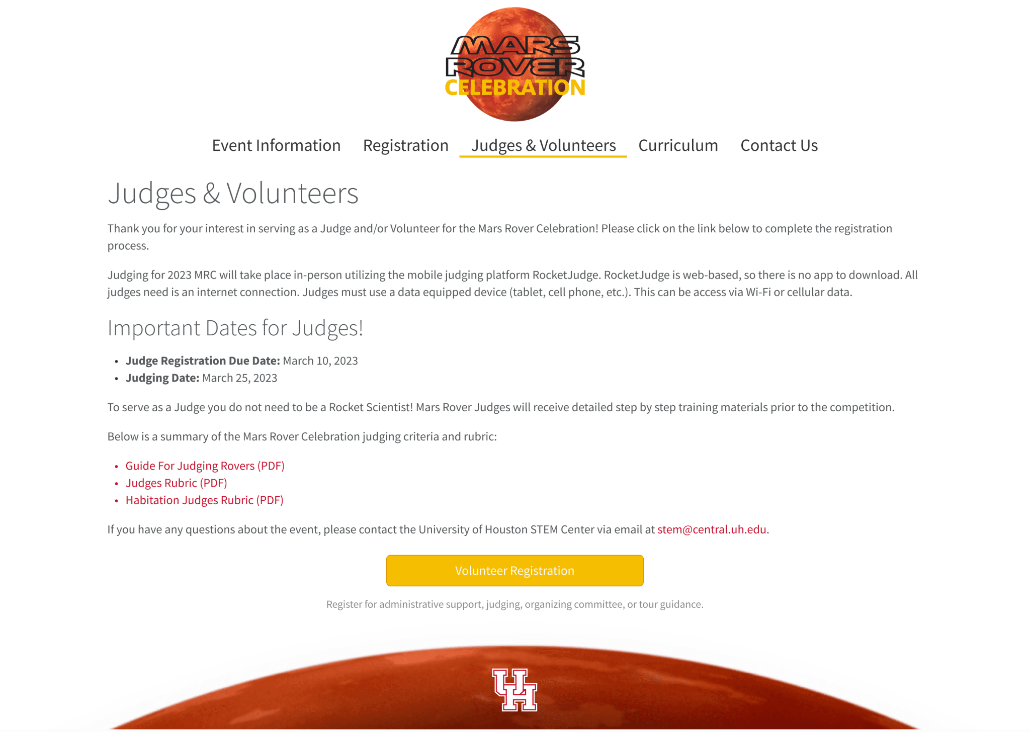 Website Judges & Volunteers page