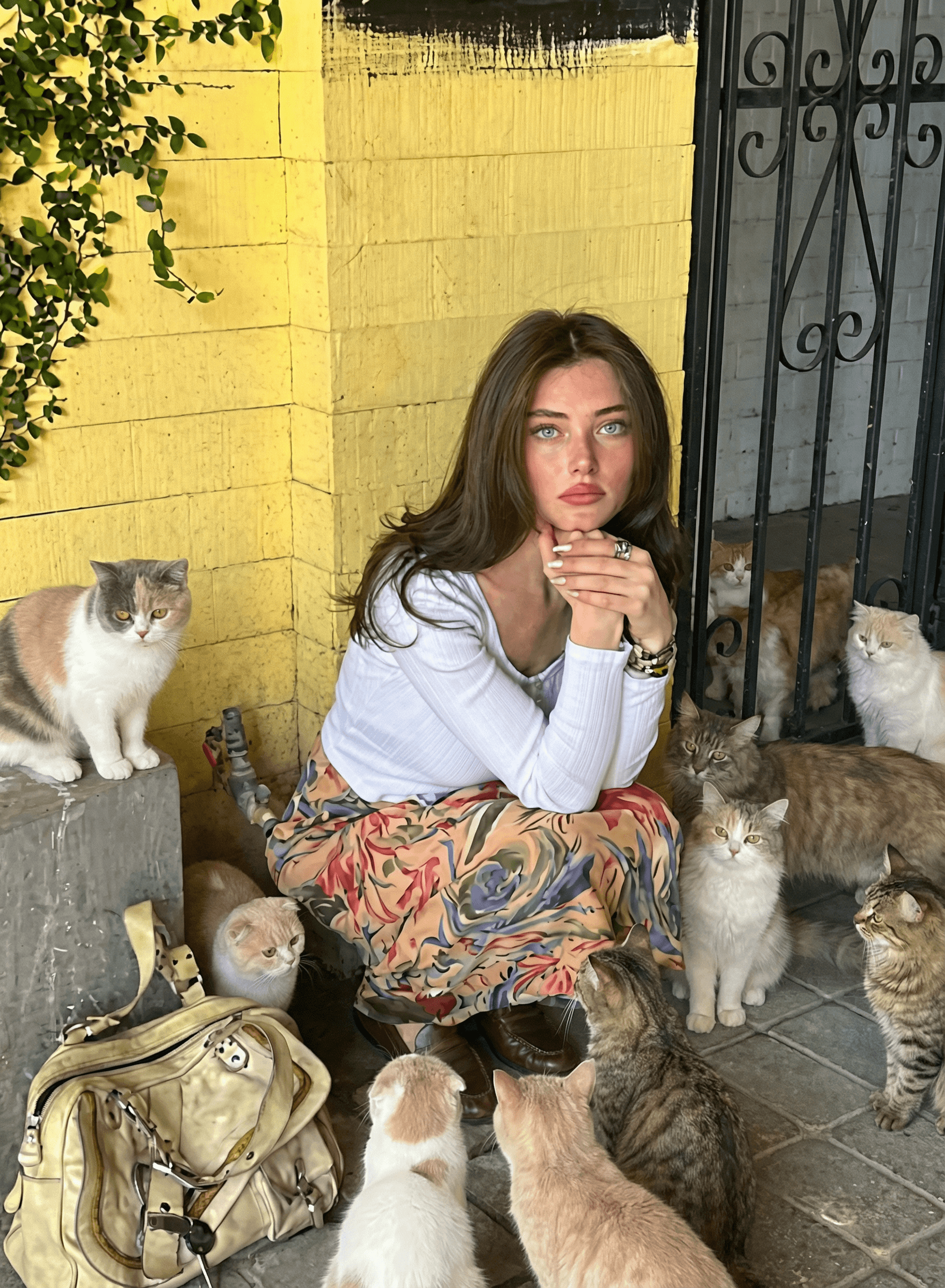 a woman holding a red flower
