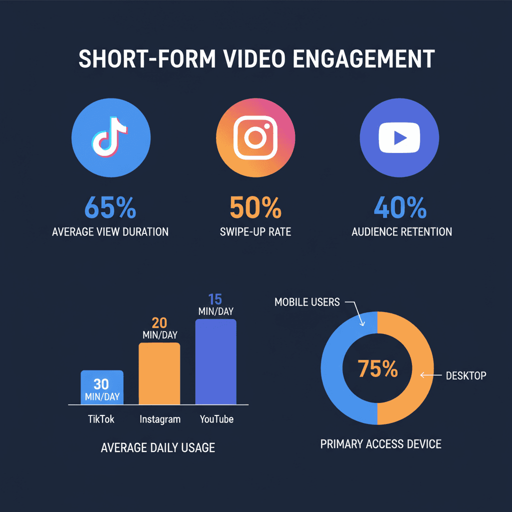 Short-form video engagement statistics for TikTok, Instagram Reels, and YouTube Shorts