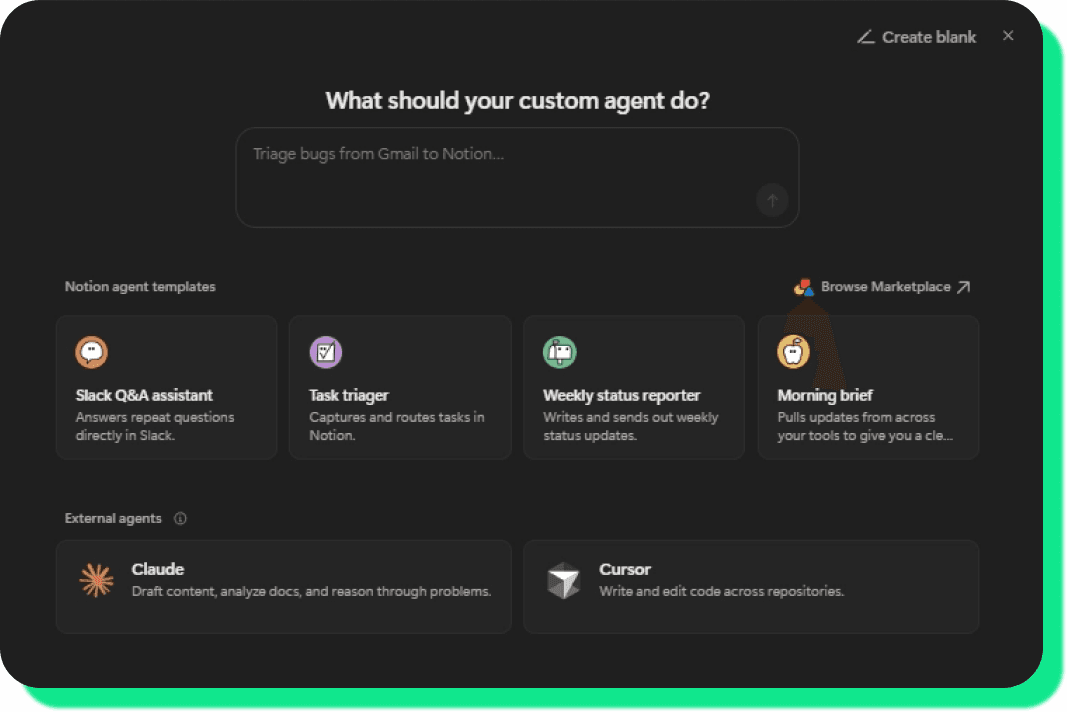 How to start creating a custom agent on Notion/