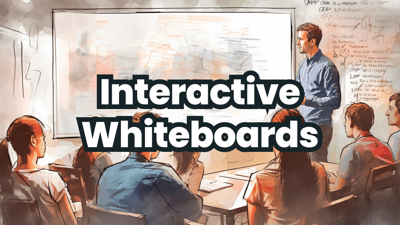 illustration sketch of teacher demonstrating interactive whiteboards to students, image excerpt from professional development pack for educators notion template for teachers