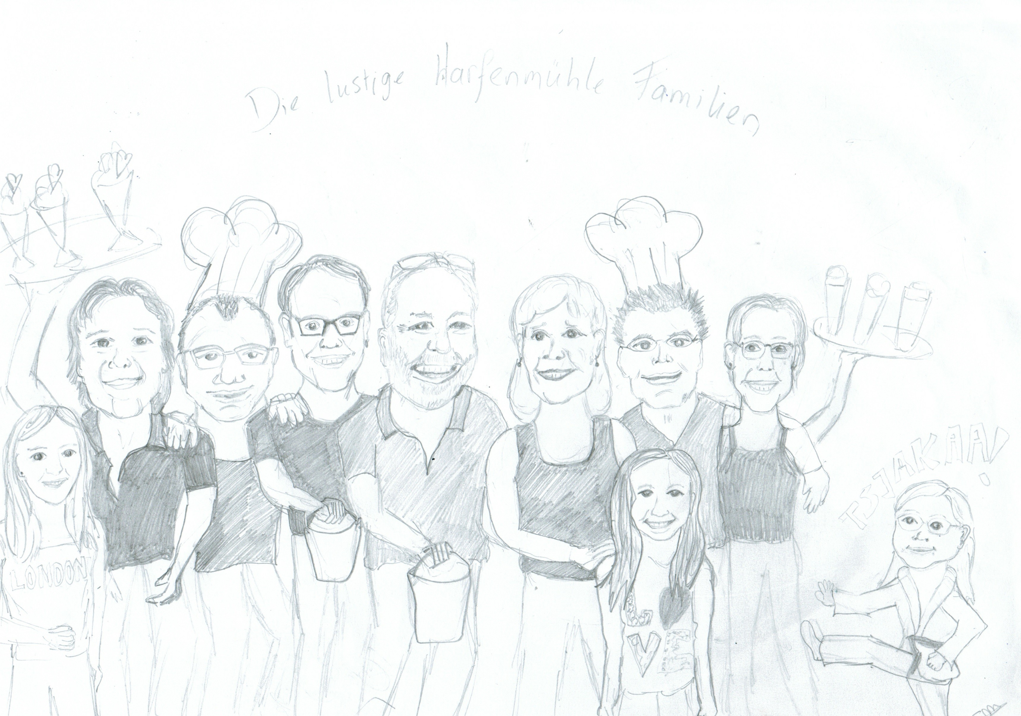 Familie karikatur in schwarz weiß