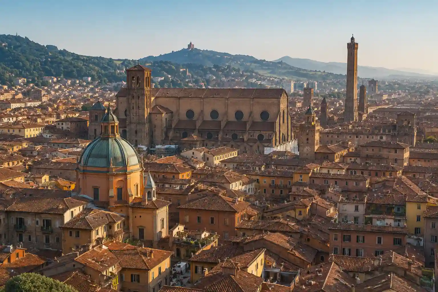 Panoramic view of Bologna city centre in Italy, a major university city and popular destination for international students