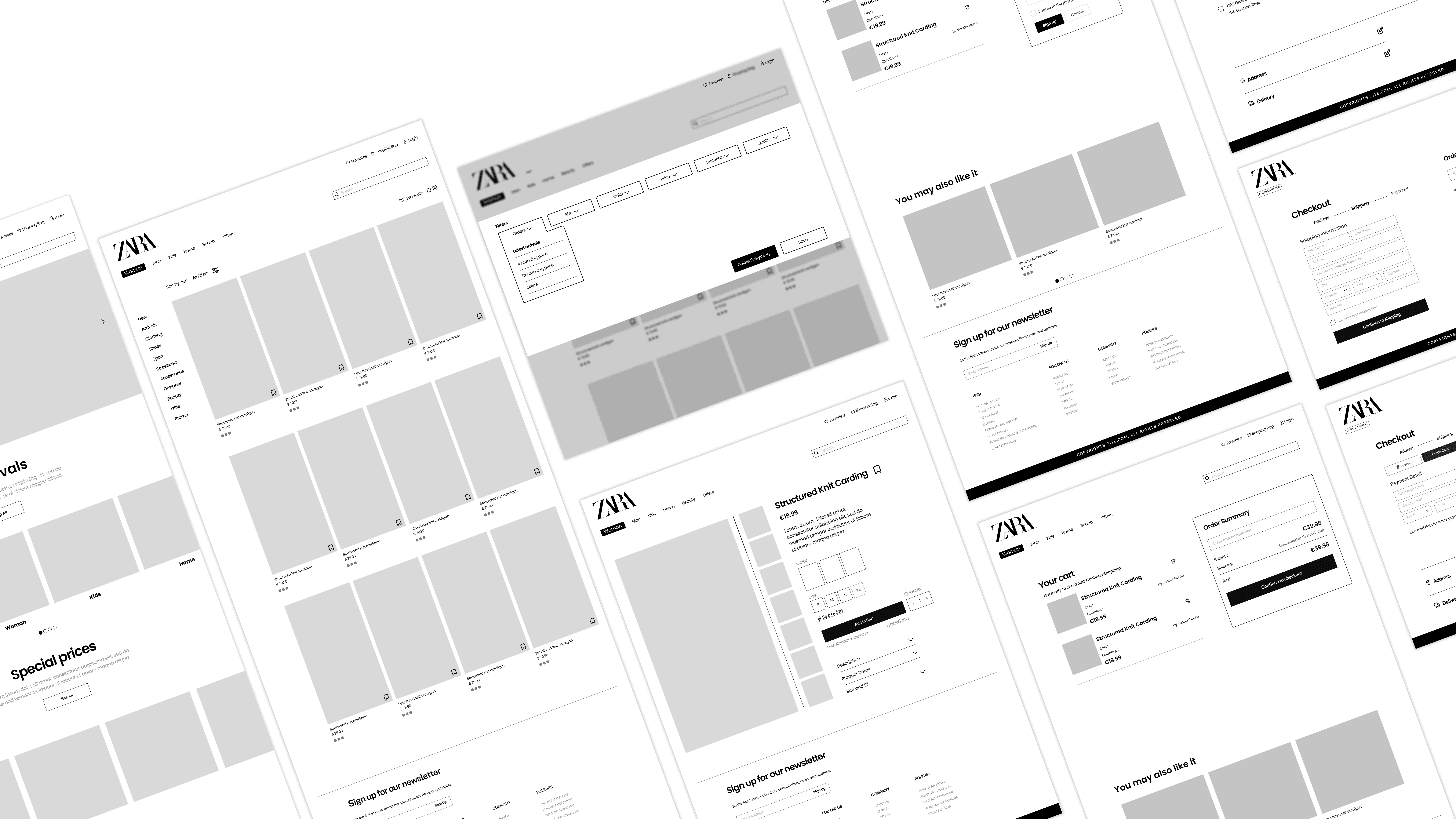 Zara's Website Redesign Wireframes