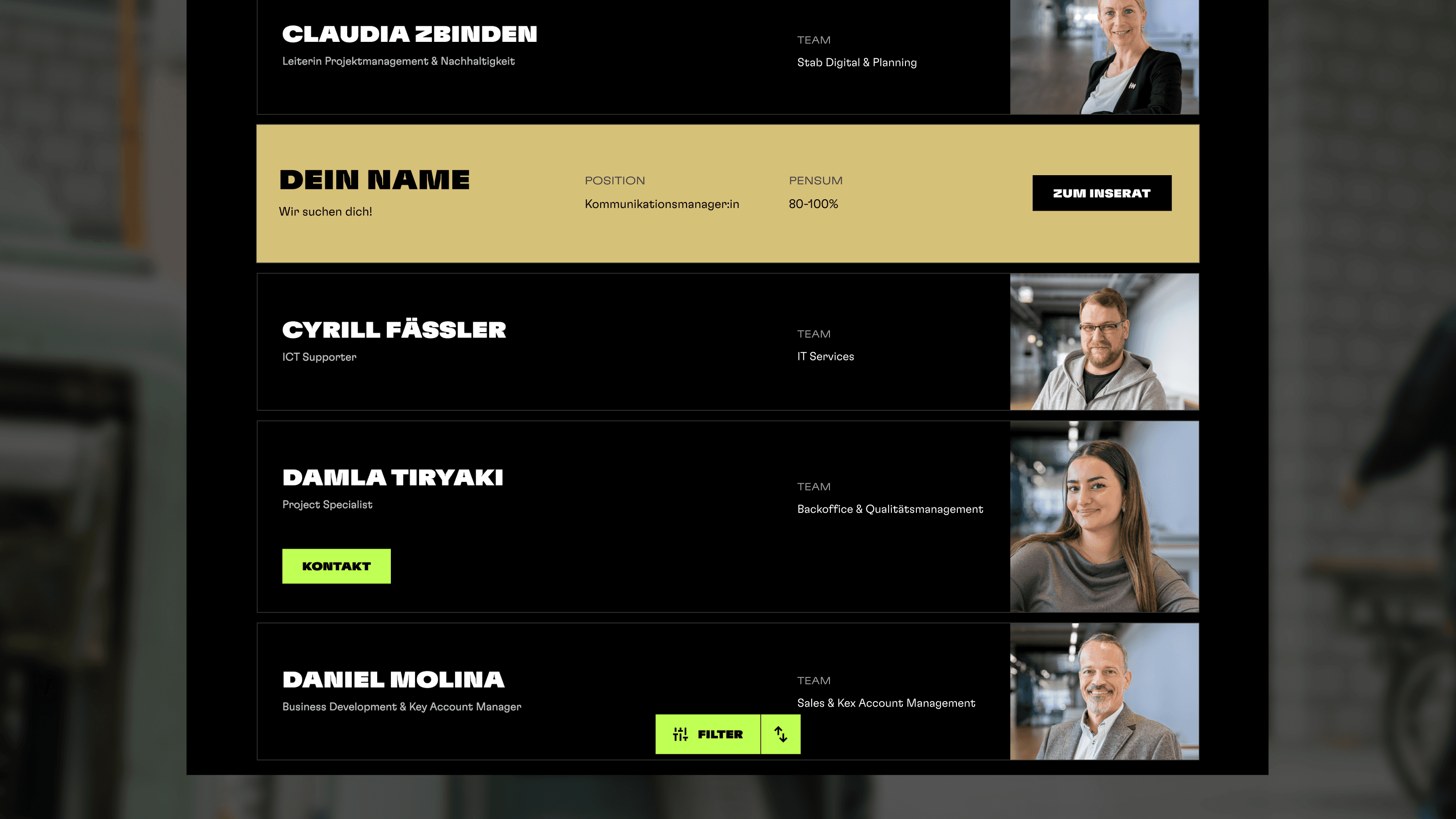 bernexpo team page design