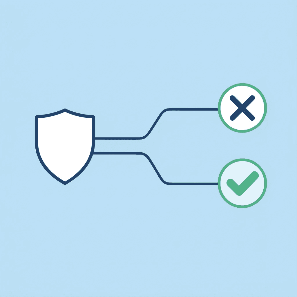 Split path diagram showing safe path leading to verified pharmacy with correct dosage versus dangerous path leading to counterfeit medications with harmful ingredients