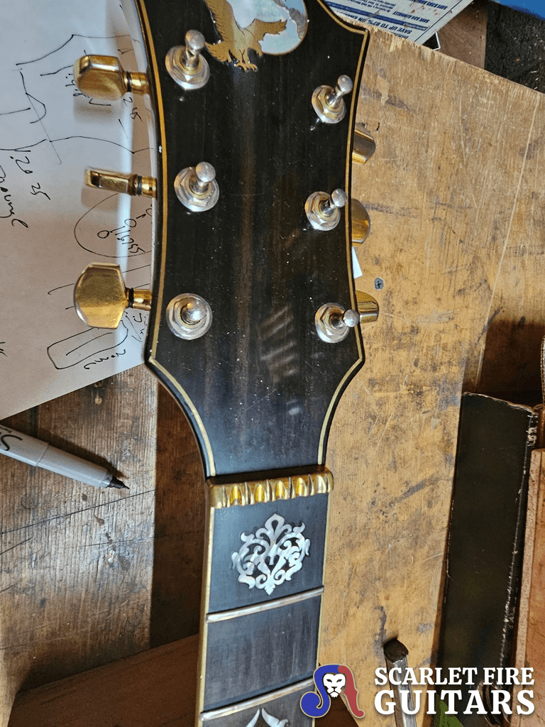 Jerry Garcia's Tiger guitar restoration, headstock