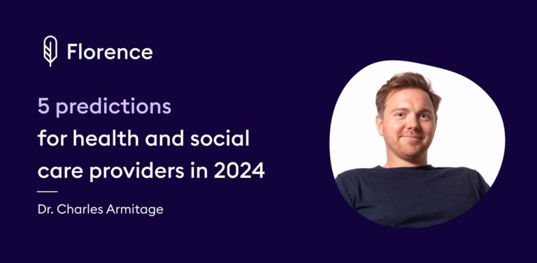 Promotional graphic for “5 predictions for health and social care providers in 2024” by Dr. Charles Armitage.