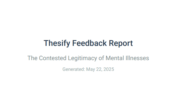 thesify Feedback Report PDF cover showing manuscript title and generated date for disclosure and audit trail