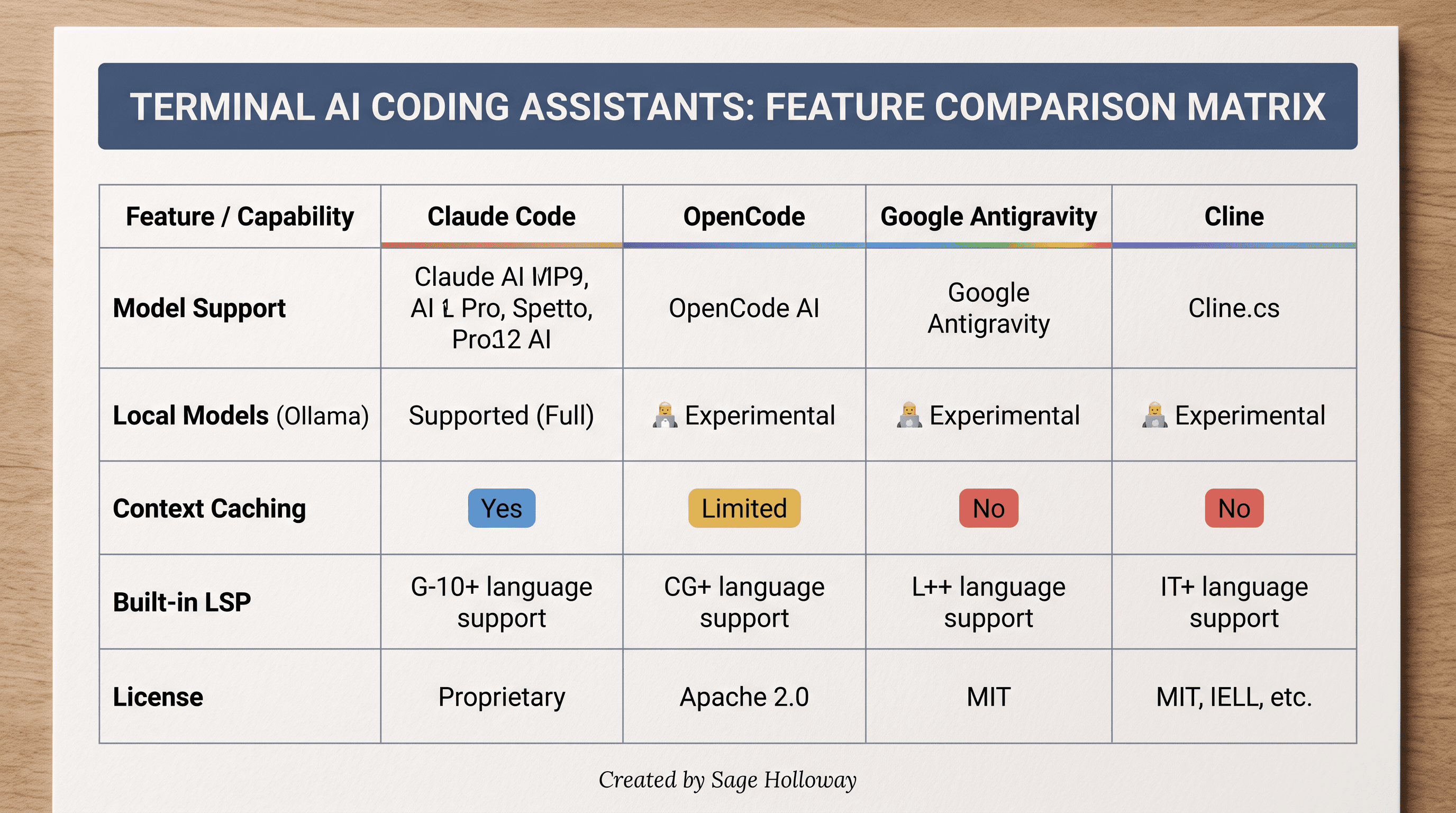 Comprehensive comparison matrix for Claude Code, OpenCode, Google Antigravity, Cline, and OpenClaw