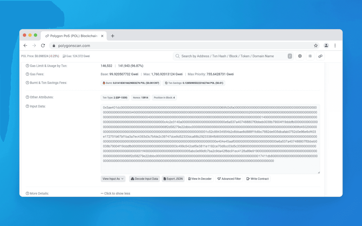This is what raw event logs on the Polygon network look like before ABI is applied