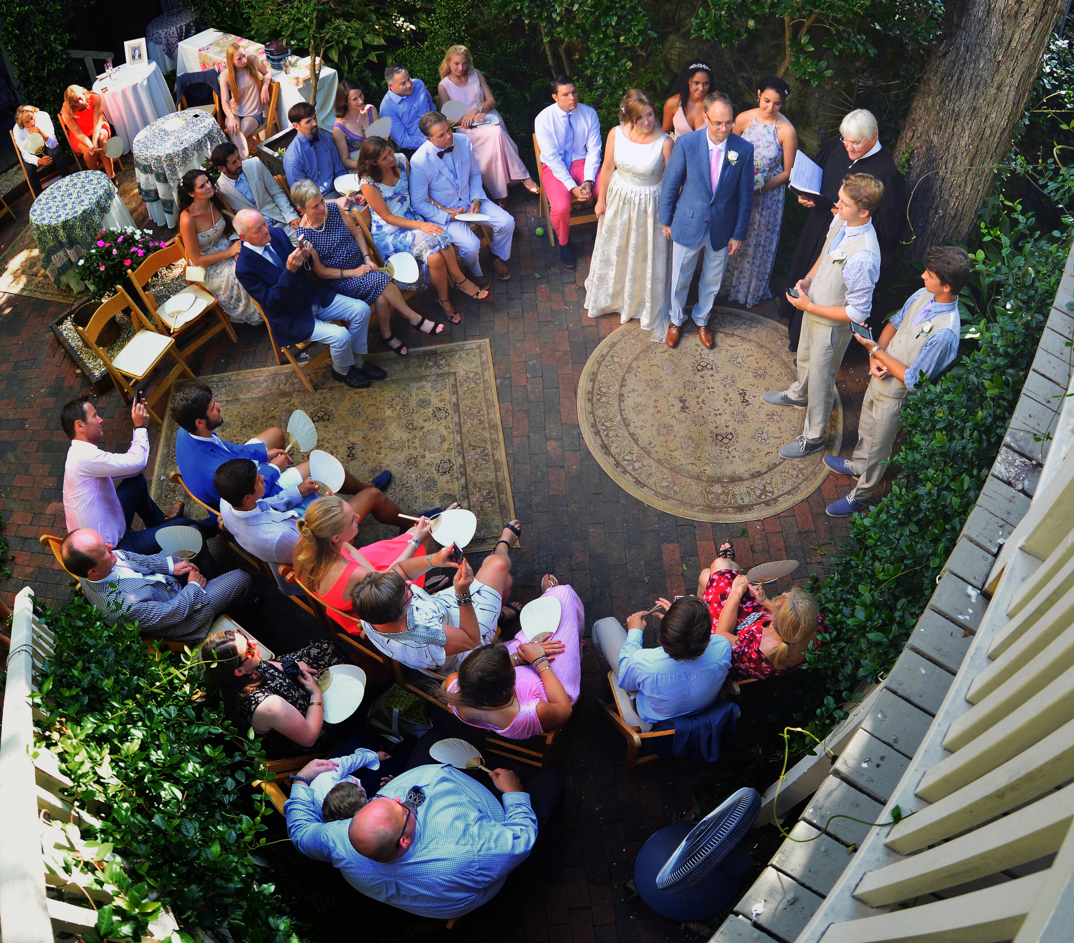 Aerial view of an outdoor wedding ceremony in Savannah, GA — Atlanta wedding photographer