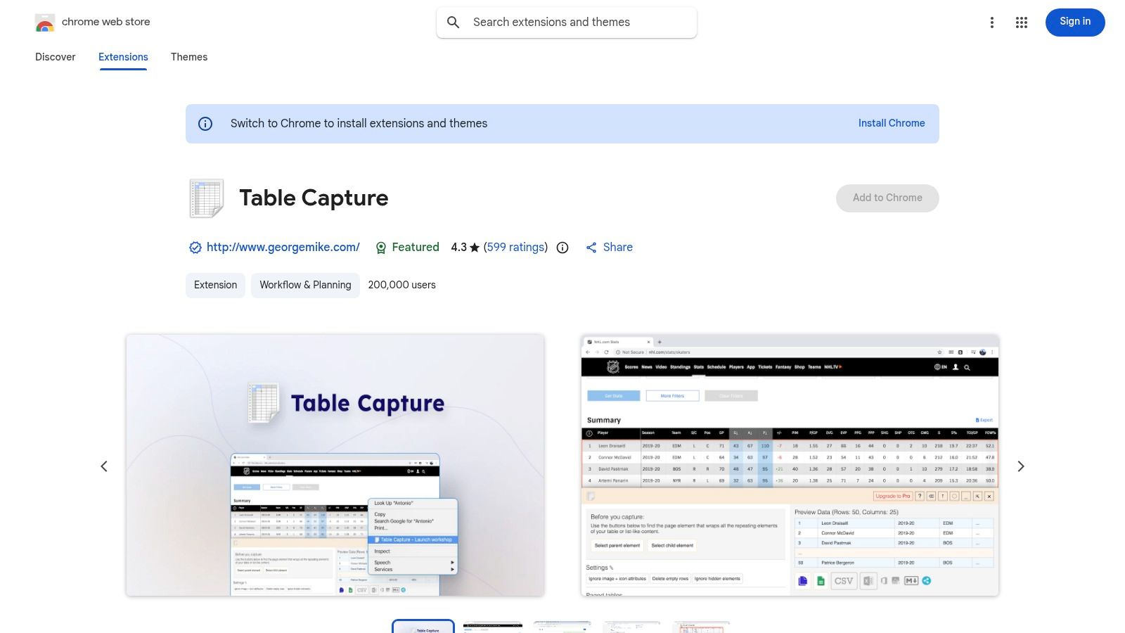 Table Capture (Chrome Web Store)