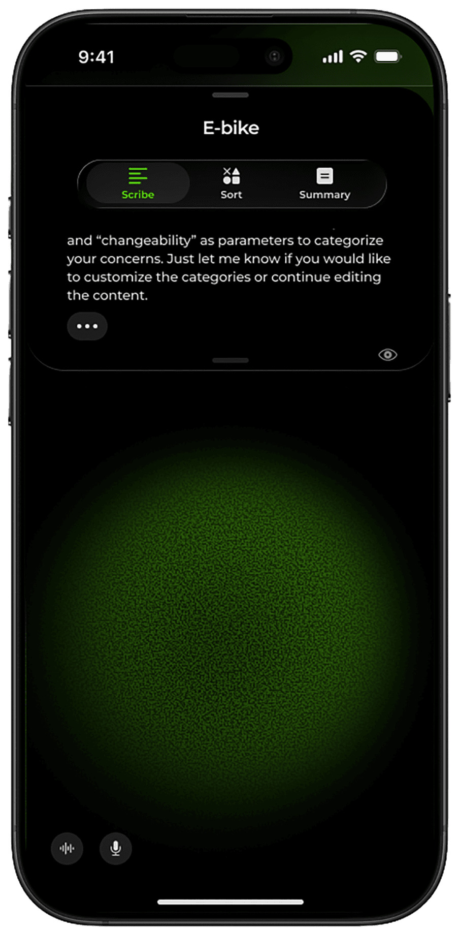 "Summary" Screen. This Pan has summarized important points of the conversation.