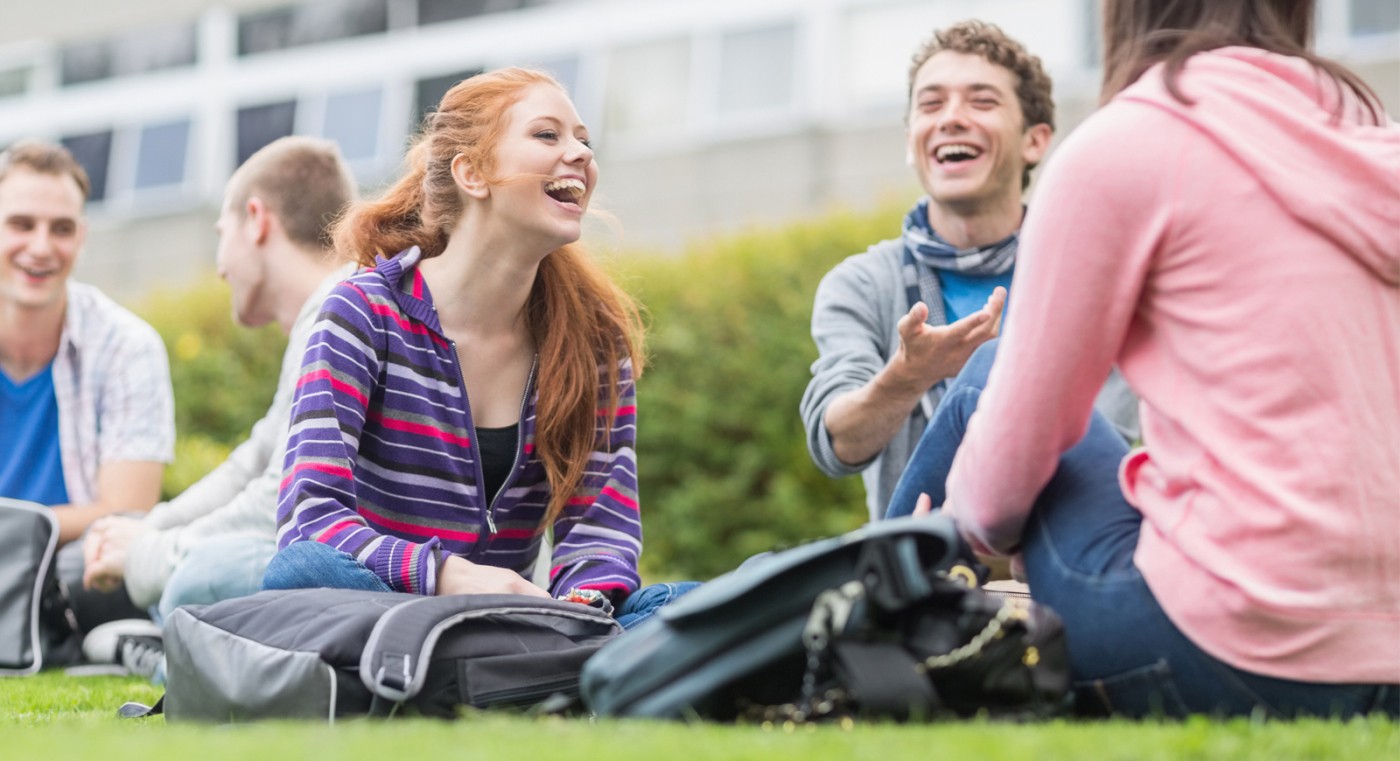 Students socialising  on campus grounds