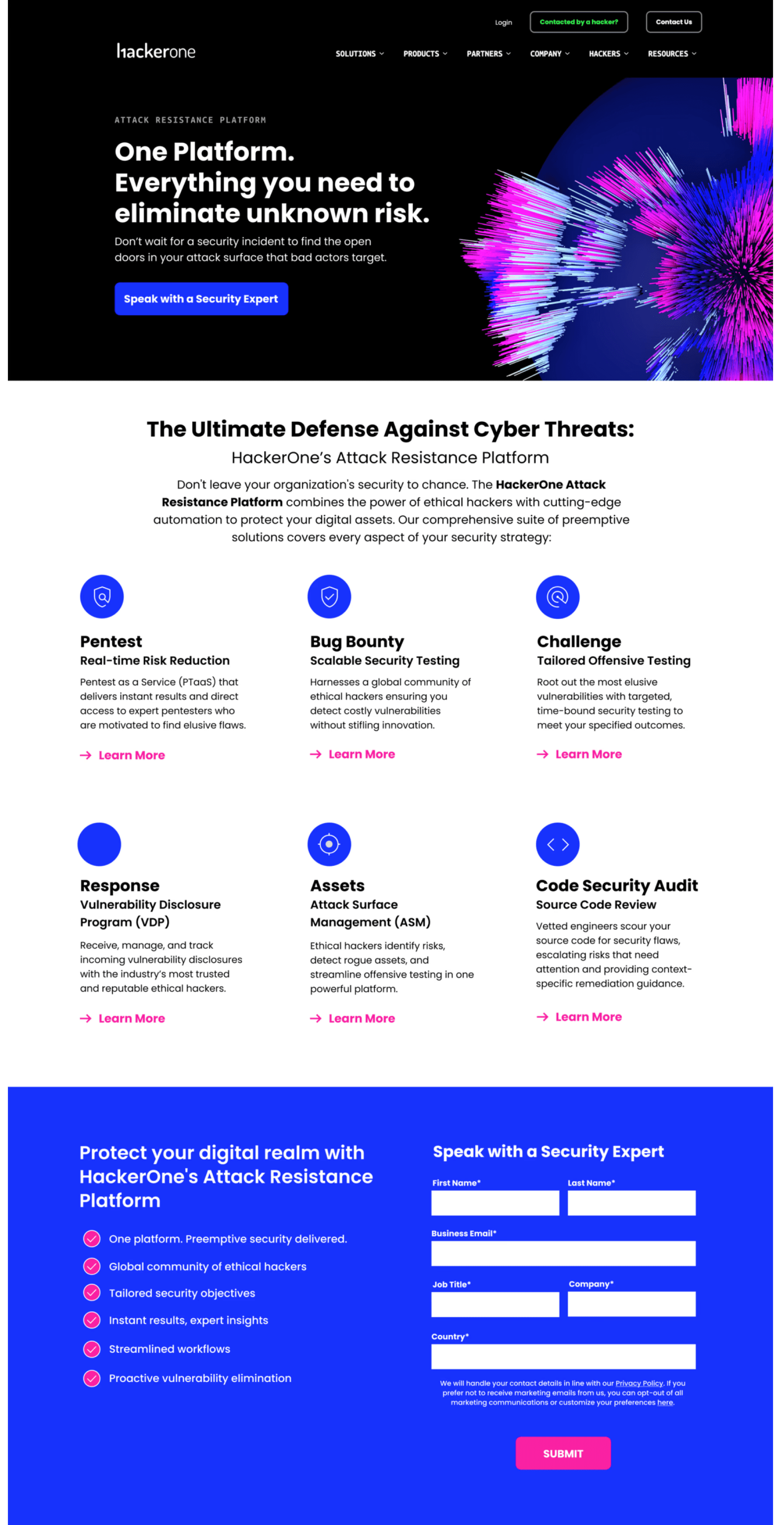 desktop view of hackerone's product page before redesign