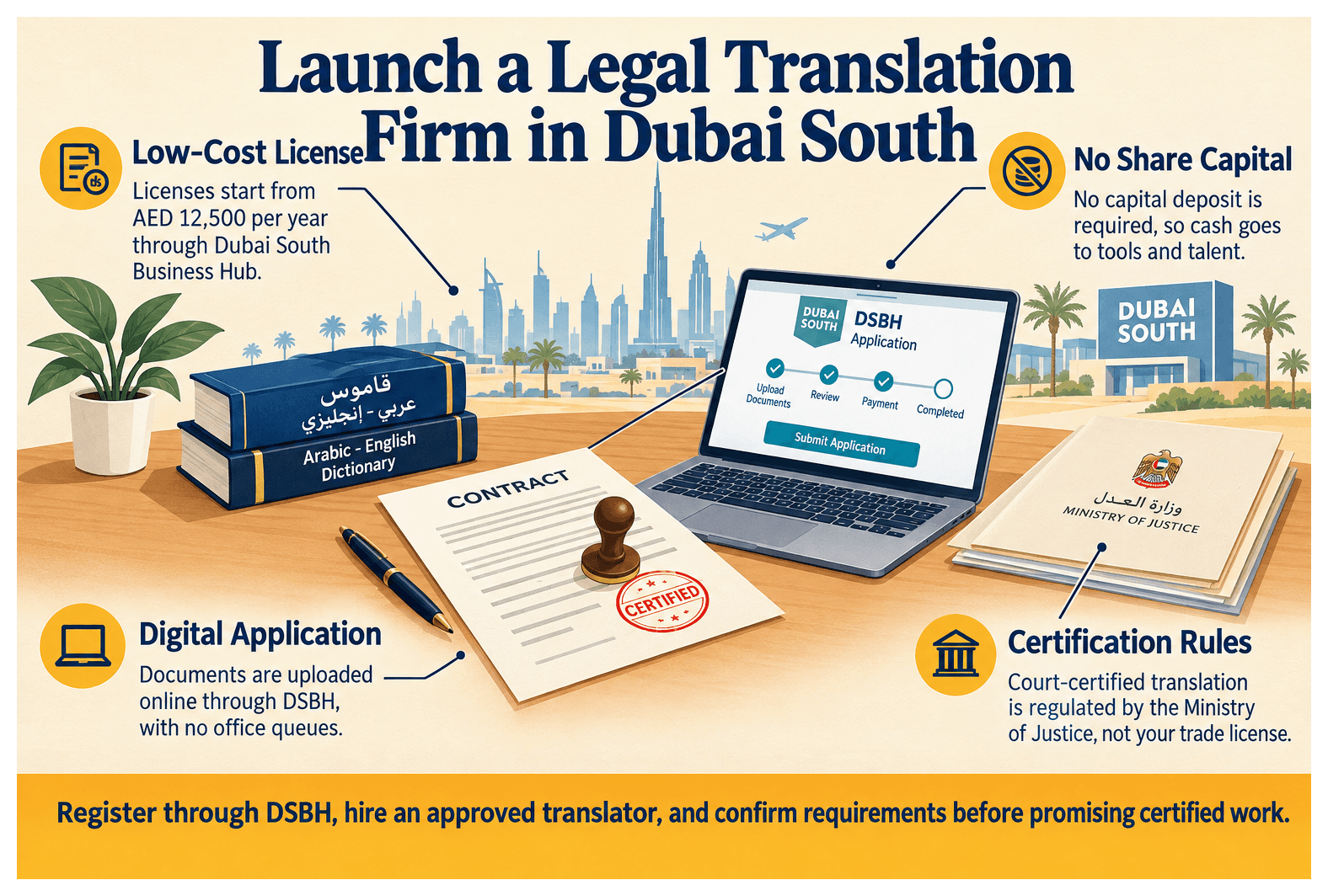 Infographic: Setting Up a Legal Translation Business in Dubai South: License, Cost and Steps