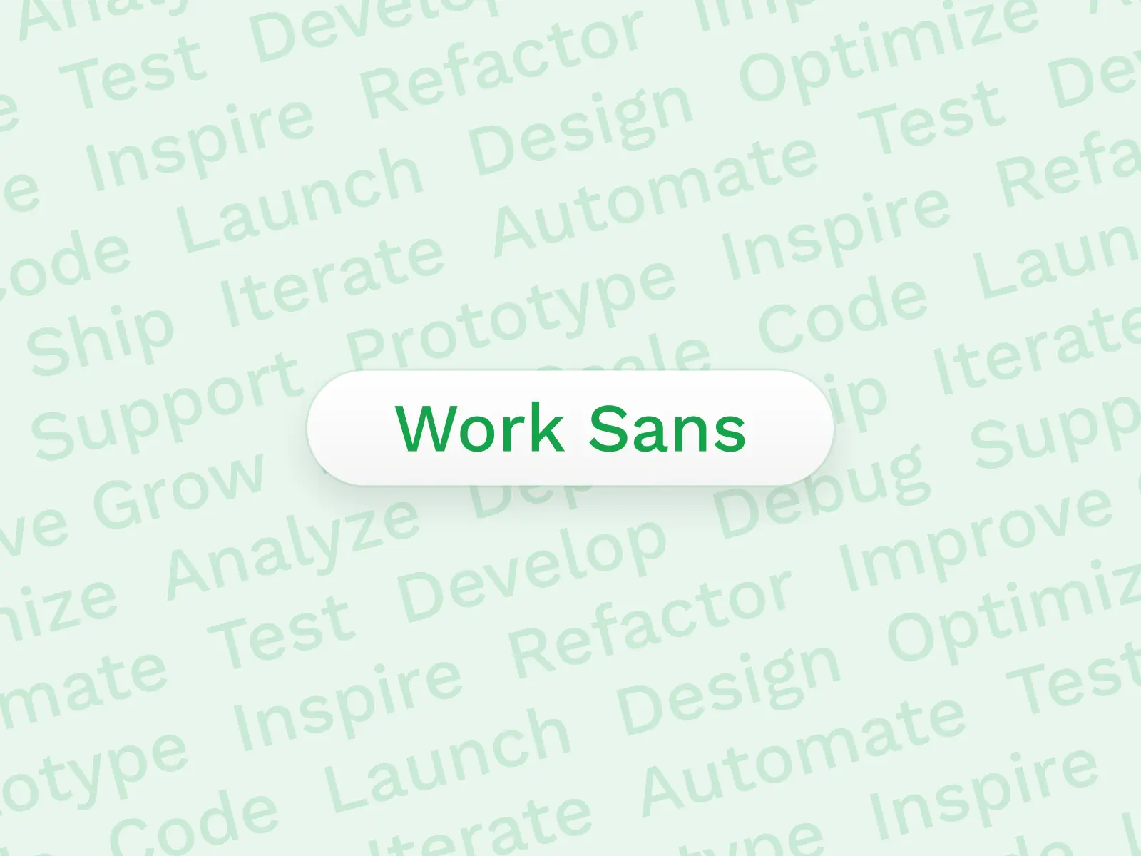 Work Sans font preview with 3D soft UI button on light background with tech terms