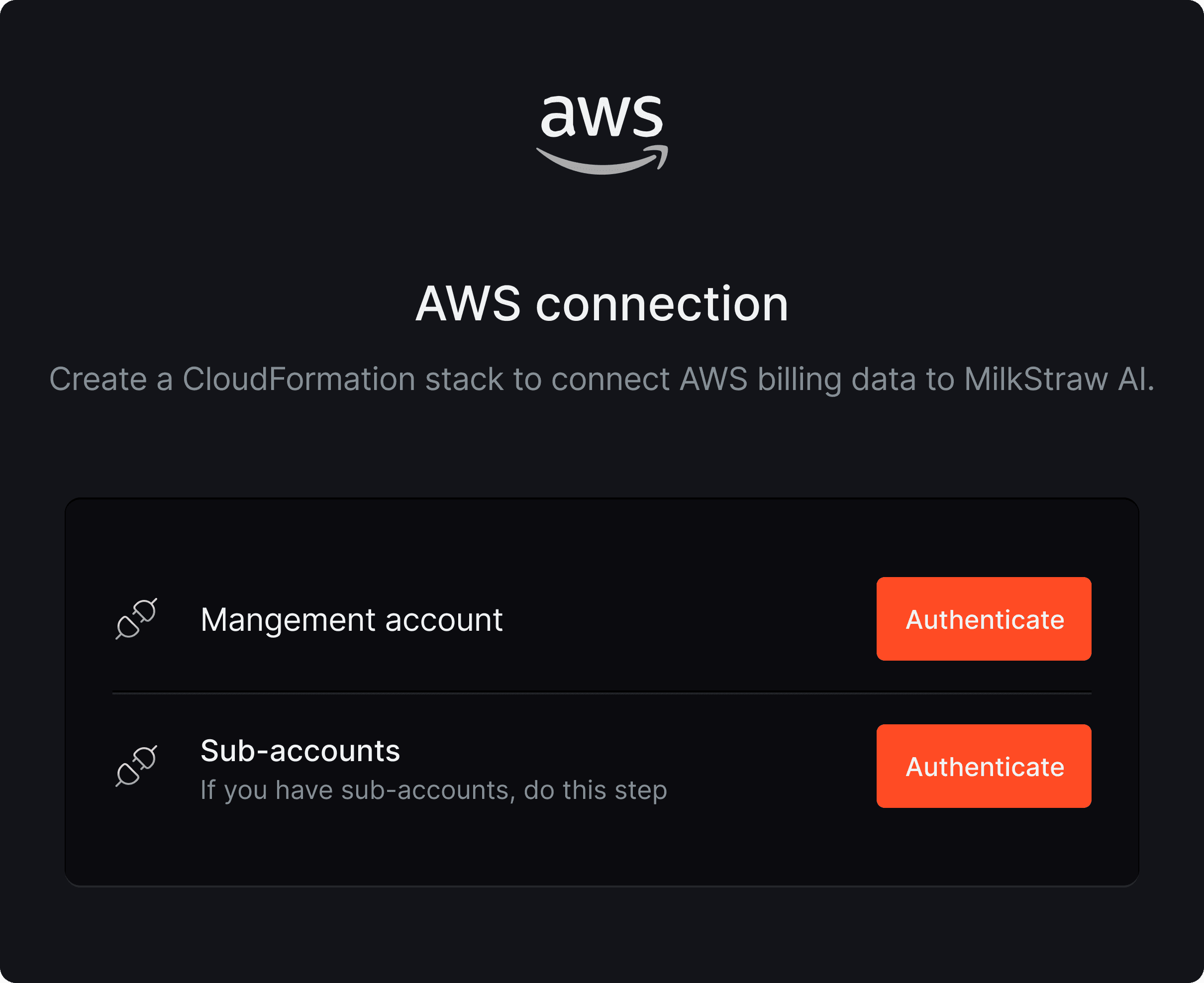 MilkStraw AI Connecting with AWS via cloudformation stack