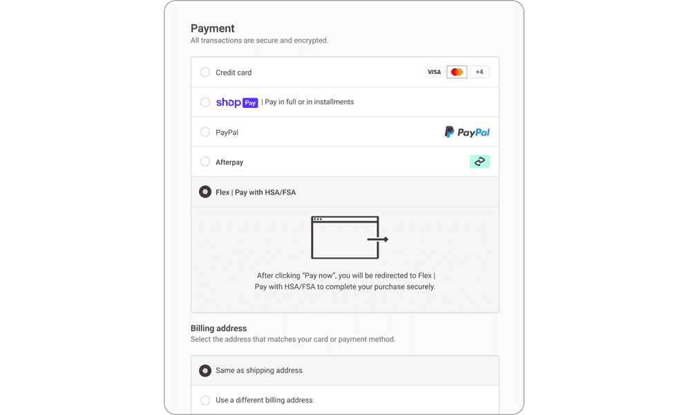 Flex HSA FSA payment at checkout