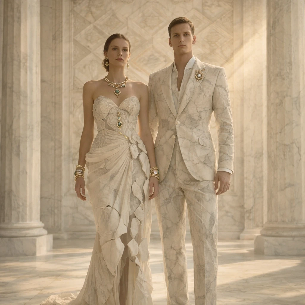Elegant marble couture in soft light