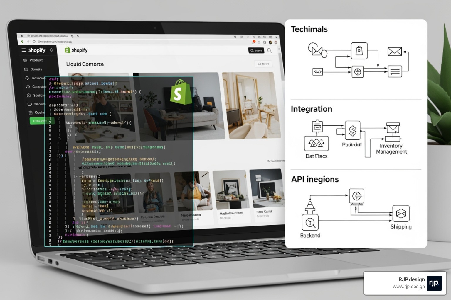 Custom Shopify architecture showing how Liquid and APIs connect to the storefront
