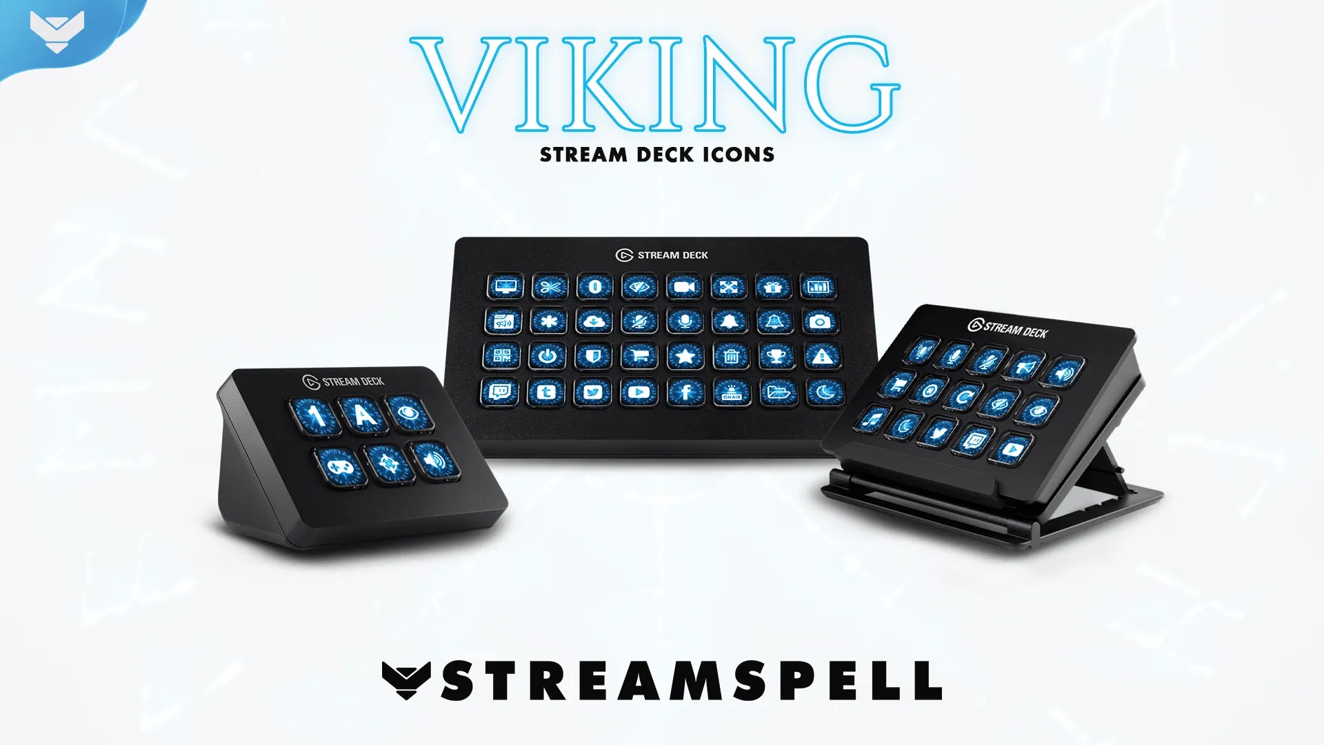 Viking Stream Deck Icons with animated blue Norse rune designs for Elgato Stream Deck