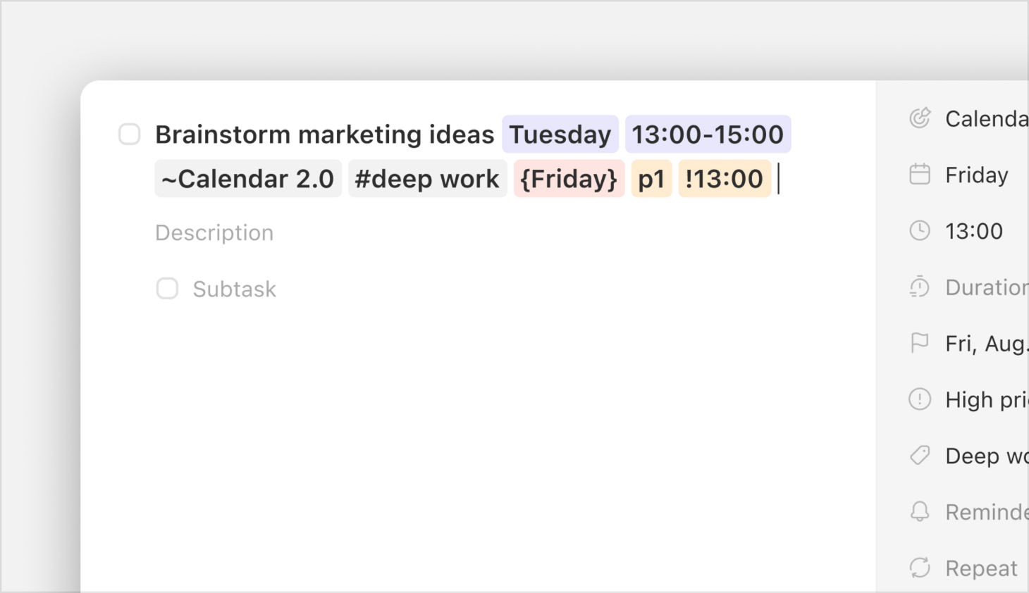 Smart recognition while typing a task
