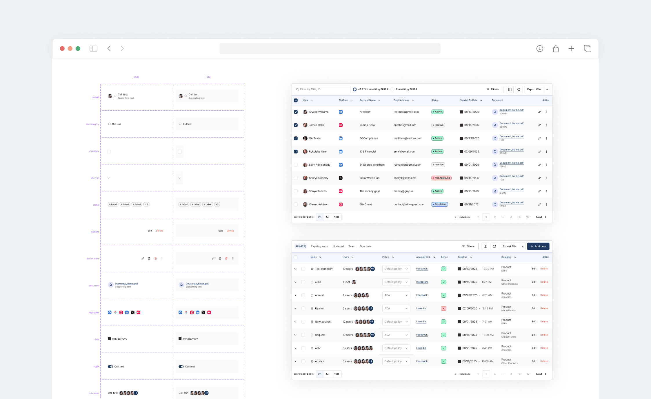 Enterprise application UI examples showing complex layouts and data tables supported by an AI‑orchestrated design system.